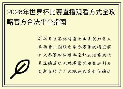 2026年世界杯比赛直播观看方式全攻略官方合法平台指南